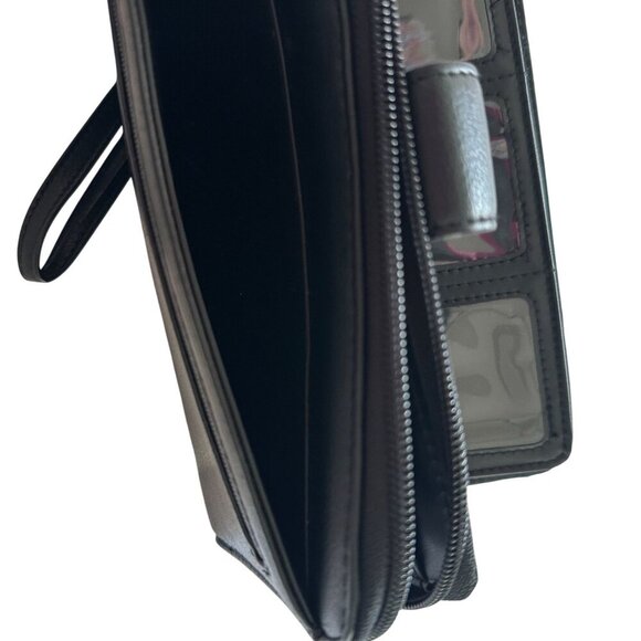 Black Faux Leather Wallet Women Wristlet Strap Multiple Card Slots Zipper Snap - Picture 6 of 15
